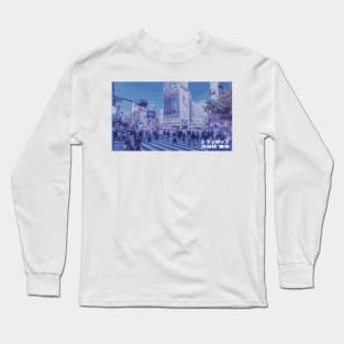 Japanese city pop art series 2 - Shibuya intersection crossing Tokyo Japan in - retro aesthetic - Old retro tv glitch style Long Sleeve T-Shirt